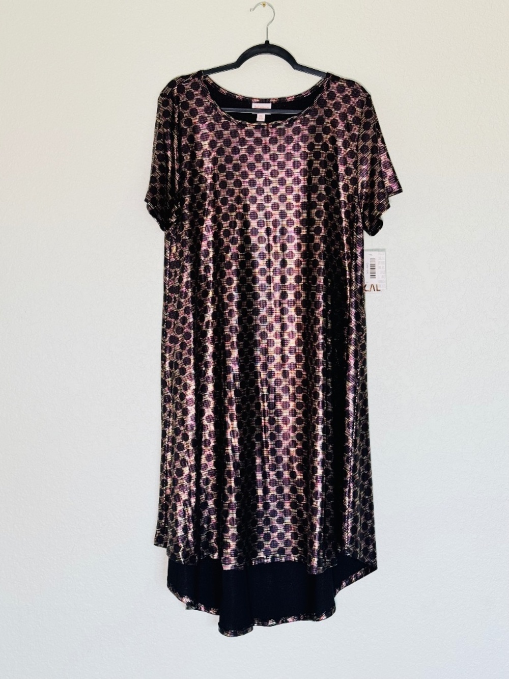 LuLaRoe Carly Swing Dress XXL Burgundy Metallic Foil Festive Oversized Party New